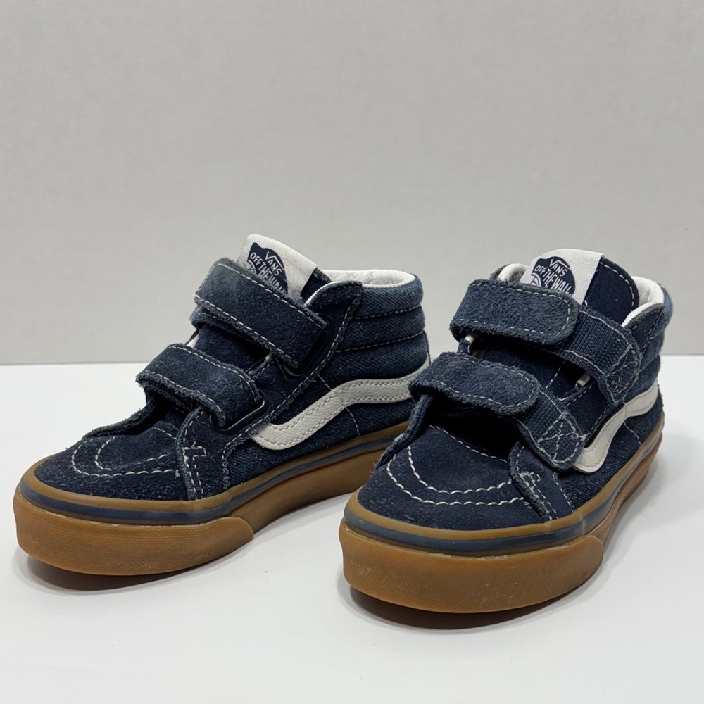 Vans Off The Wall Boys Kids Dark Blue & White Velcro Sneakers Size 12